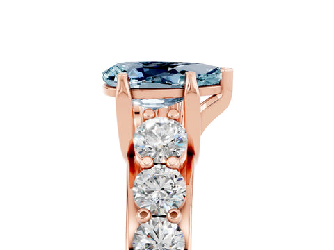 Rose gold Pear Cut Aquamarine Engagement Ring with Pavé Band and Four-Prong Setting_5