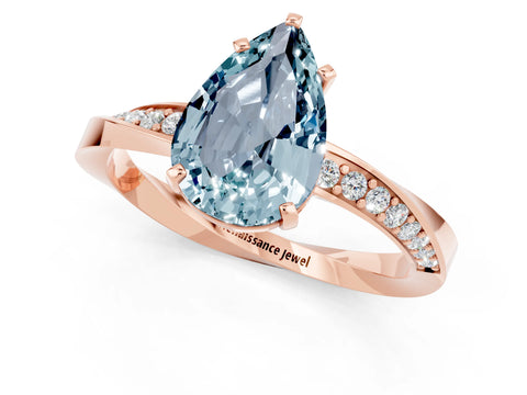 Rose gold Pear Cut Aquamarine Engagement Ring with Side Stone Accents and Four-Prong Setting_28
