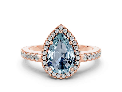 Rose gold Pear Cut Aquamarine Halo Engagement Ring with Pavé Band and Prong Setting_12