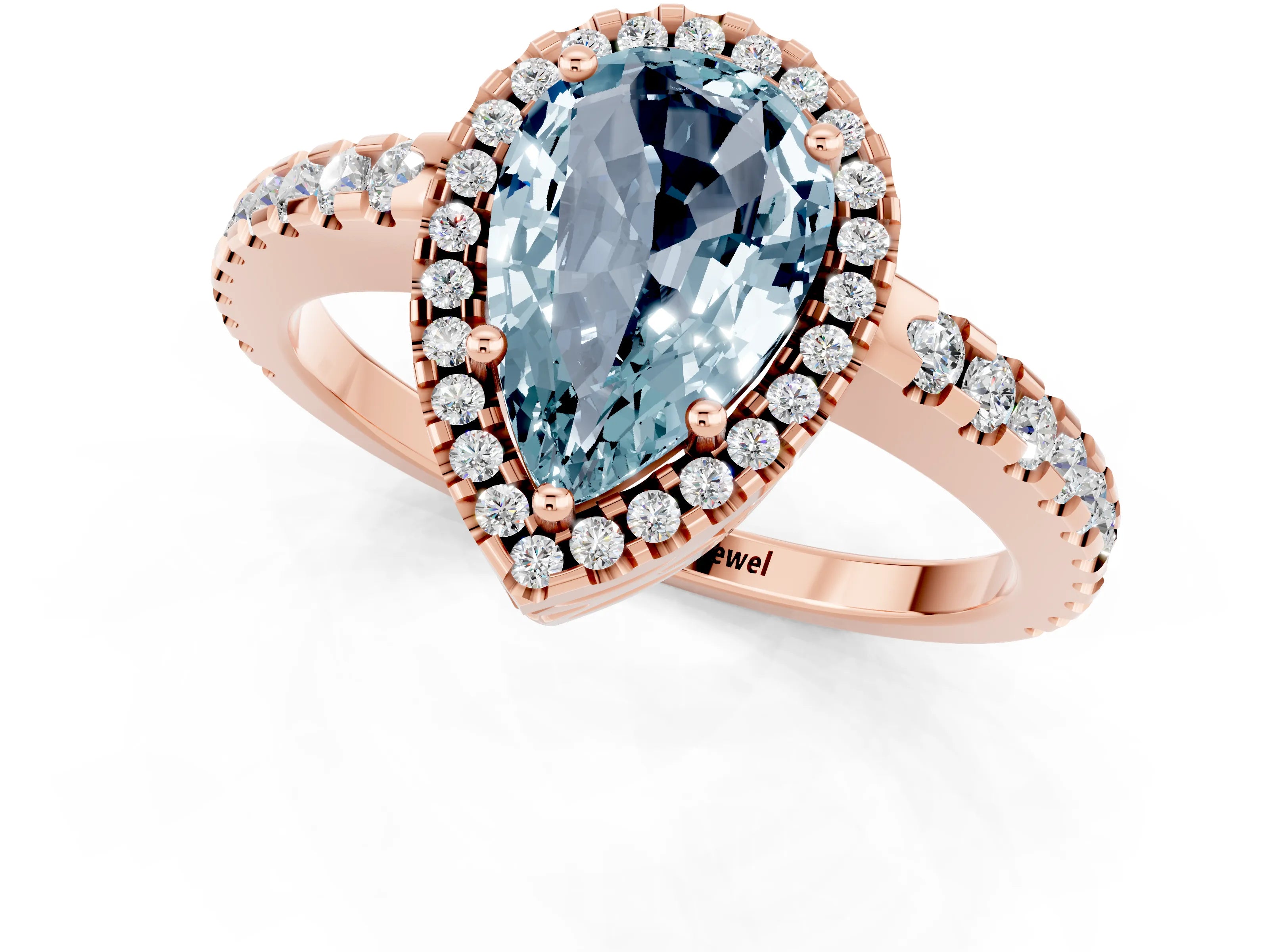 Rose gold Pear Cut Aquamarine Halo Engagement Ring with Pavé Band and Prong Setting_13