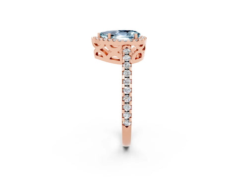 Rose gold Pear Cut Aquamarine Halo Engagement Ring with Pavé Band and Prong Setting_14