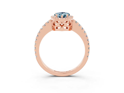 Rose gold Pear Cut Aquamarine Halo Engagement Ring with Pavé Band and Prong Setting_15