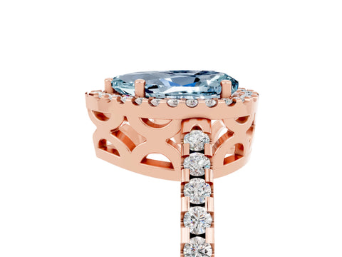 Rose gold Pear Cut Aquamarine Halo Engagement Ring with Pavé Band and Prong Setting_17