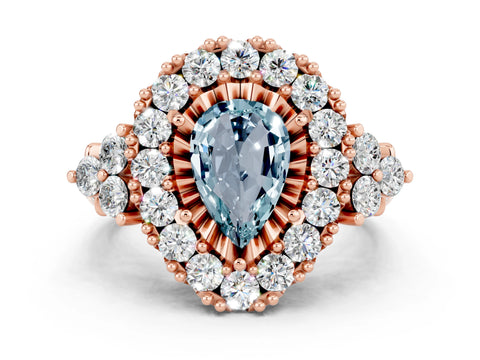 Rose gold Pear Cut Aquamarine Halo Ring with Pavé Band and Four-Prong Setting_12