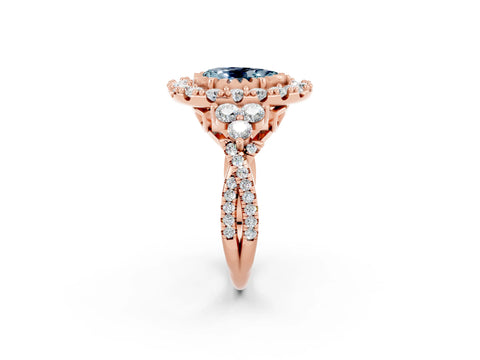Rose gold Pear Cut Aquamarine Halo Ring with Pavé Band and Four-Prong Setting_14
