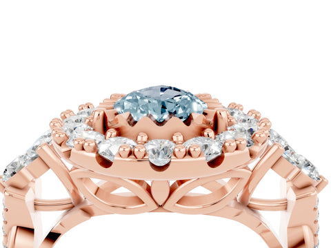 Rose gold Pear Cut Aquamarine Halo Ring with Pavé Band and Four-Prong Setting_16