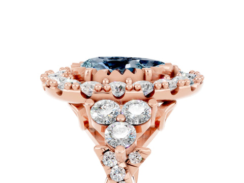 Rose gold Pear Cut Aquamarine Halo Ring with Pavé Band and Four-Prong Setting_17