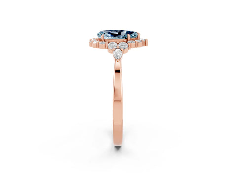 Rose gold Pear Cut Aquamarine Halo Ring with Pear Side Stones and Prong Setting_14