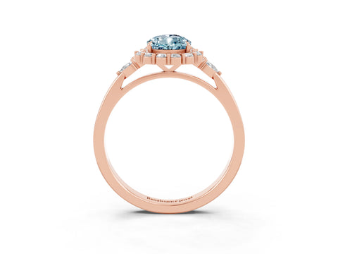 Rose gold Pear Cut Aquamarine Halo Ring with Pear Side Stones and Prong Setting_15