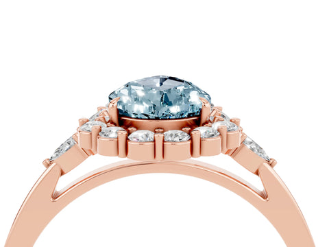 Rose gold Pear Cut Aquamarine Halo Ring with Pear Side Stones and Prong Setting_16