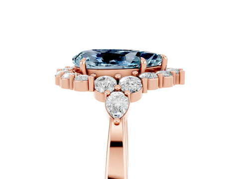 Rose gold Pear Cut Aquamarine Halo Ring with Pear Side Stones and Prong Setting_17
