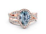 Rose gold Pear Cut Aquamarine Halo Ring with Round Split Shank and Prong Setting_60