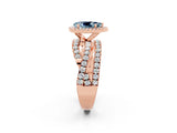 Rose gold Pear Cut Aquamarine Halo Ring with Round Split Shank and Prong Setting_62