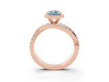 Rose gold Pear Cut Aquamarine Halo Ring with Round Split Shank and Prong Setting_63