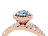 Rose gold Pear Cut Aquamarine Halo Ring with Round Split Shank and Prong Setting_64