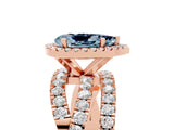 Rose gold Pear Cut Aquamarine Halo Ring with Round Split Shank and Prong Setting_65