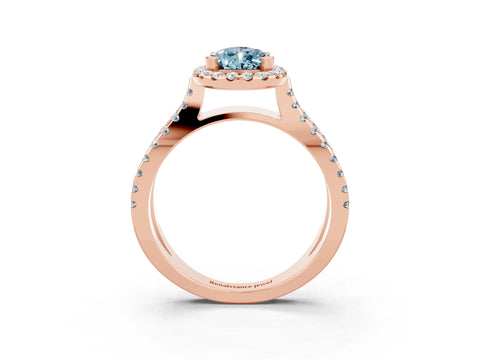 Rose gold Pear Cut Aquamarine Halo Ring with Split Shank Pavé Band and Prong Setting_3