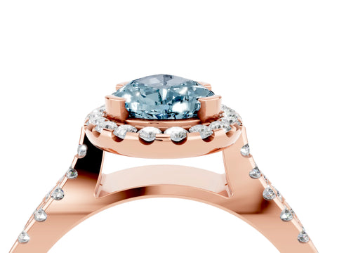 Rose gold Pear Cut Aquamarine Halo Ring with Split Shank Pavé Band and Prong Setting_4