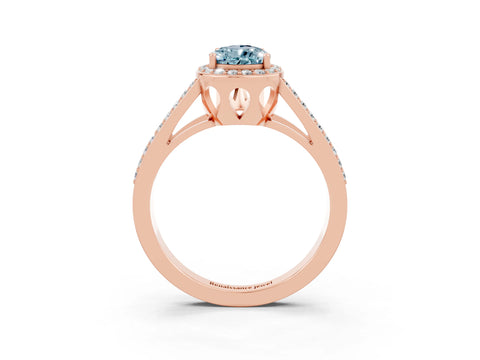 Rose gold Pear Cut Aquamarine Halo Ring with Split Shank U-Prong Band and Four-Prong Setting_3
