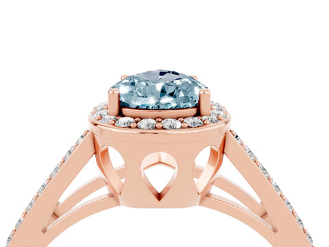 Rose gold Pear Cut Aquamarine Halo Ring with Split Shank U-Prong Band and Four-Prong Setting_4