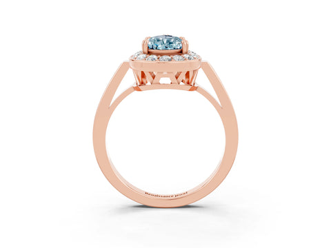 Rose gold Pear Cut Aquamarine Halo Ring with Split Shank and Four-Prong Setting_3