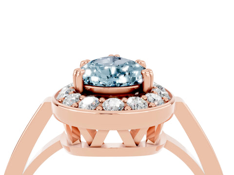 Rose gold Pear Cut Aquamarine Halo Ring with Split Shank and Four-Prong Setting_4