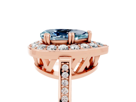 Rose gold Pear Cut Aquamarine Halo Ring with Split Shank and Four-Prong Setting_5