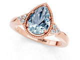 Rose gold Pear Cut Aquamarine Halo Ring with Tapered Band and Four-Prong Setting_1