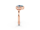 Rose gold Pear Cut Aquamarine Halo Ring with Tapered Band and Four-Prong Setting_2
