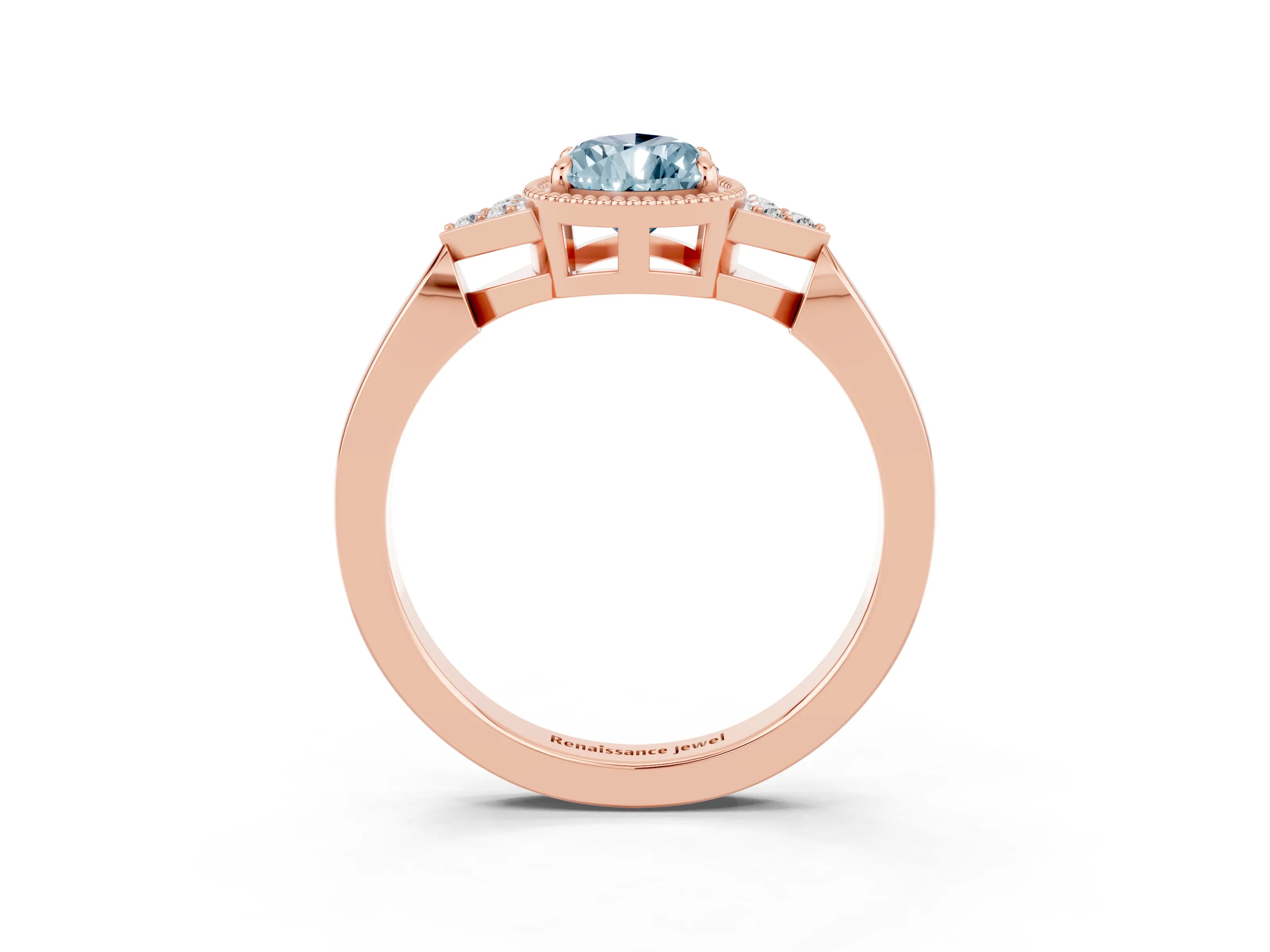 Rose gold Pear Cut Aquamarine Halo Ring with Tapered Band and Four-Prong Setting_3