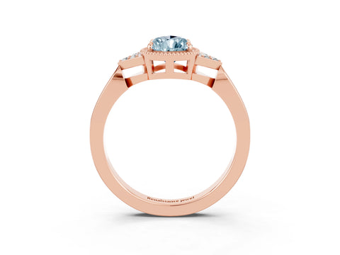 Rose gold Pear Cut Aquamarine Halo Ring with Tapered Band and Four-Prong Setting_3