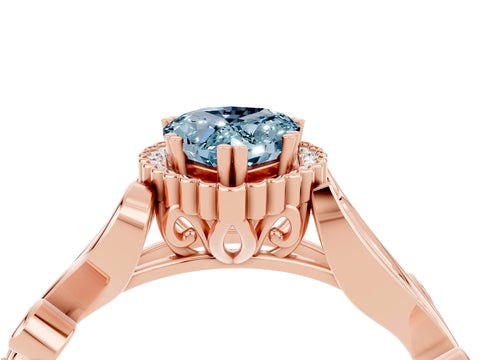 Rose gold Pear Cut Aquamarine Halo Ring with Vintage Split Shank and Four-Prong Setting_4