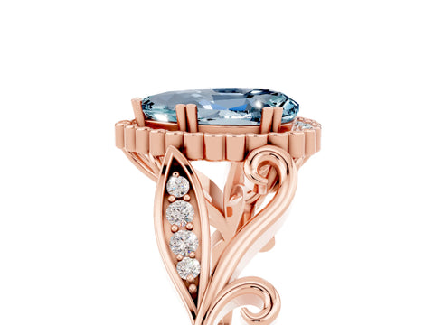 Rose gold Pear Cut Aquamarine Halo Ring with Vintage Split Shank and Four-Prong Setting_5