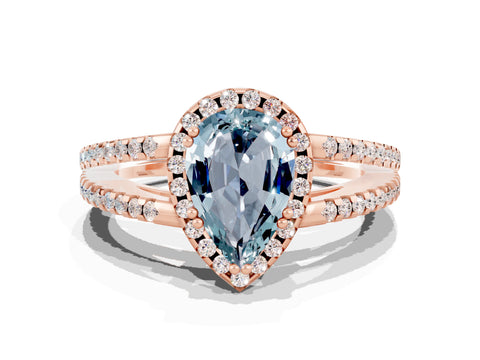 Rose gold Pear Cut Aquamarine Halo Split Shank Engagement Ring_12