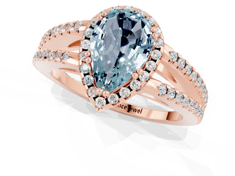 Rose gold Pear Cut Aquamarine Halo Split Shank Engagement Ring_13