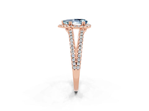 Rose gold Pear Cut Aquamarine Halo Split Shank Engagement Ring_14