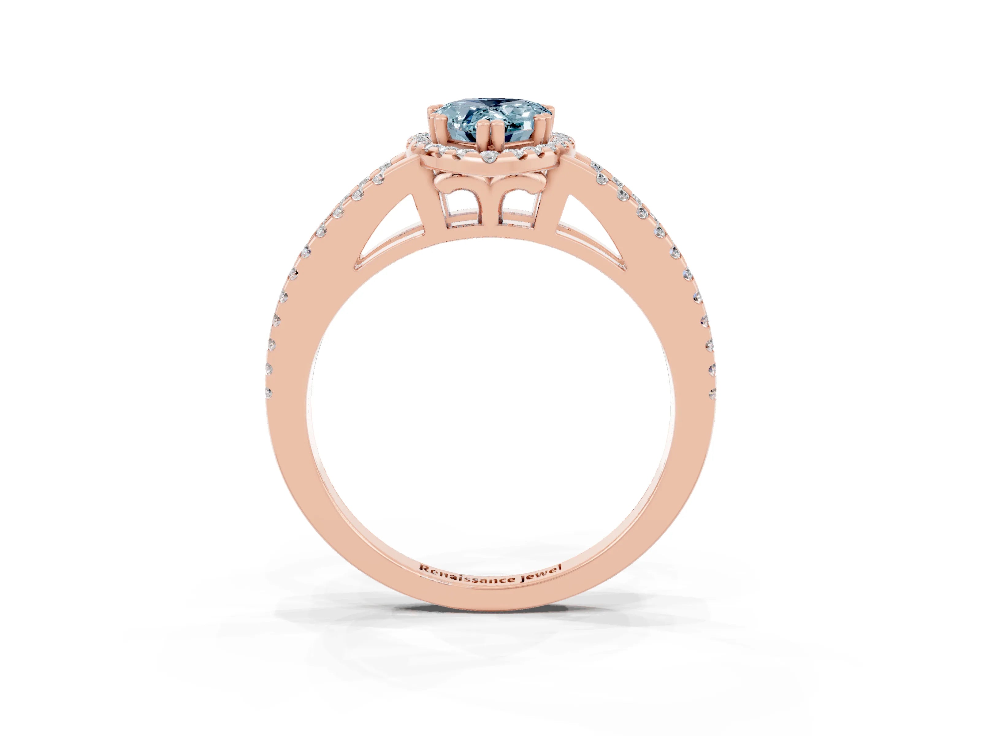 Rose gold Pear Cut Aquamarine Halo Split Shank Engagement Ring_15