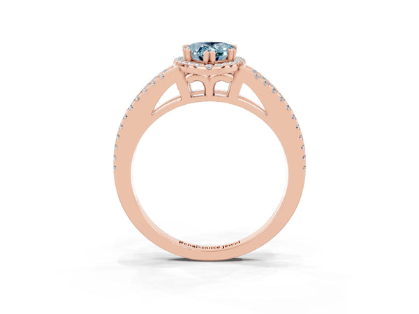 Rose gold Pear Cut Aquamarine Halo Split Shank Engagement Ring