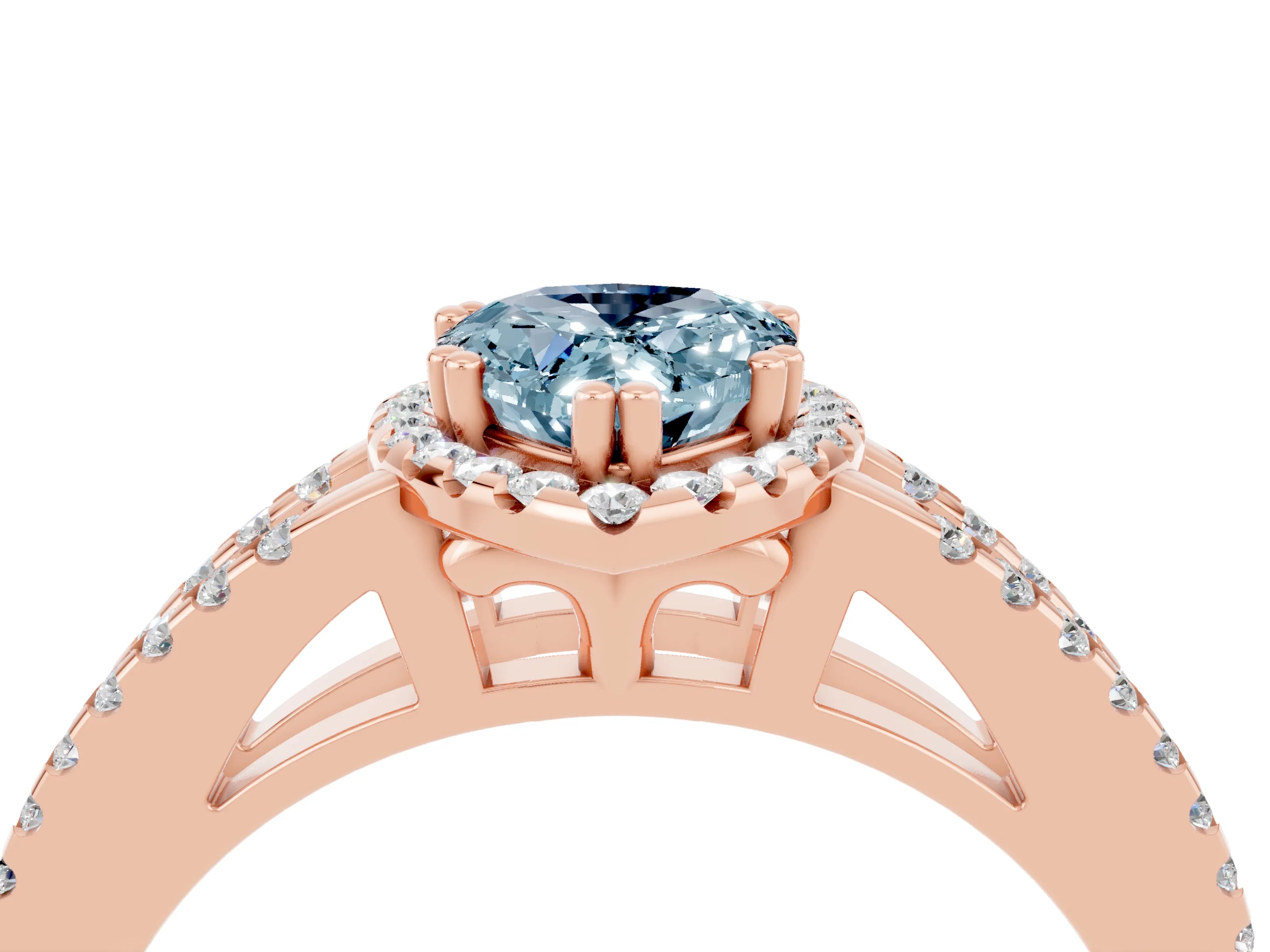 Rose gold Pear Cut Aquamarine Halo Split Shank Engagement Ring_16