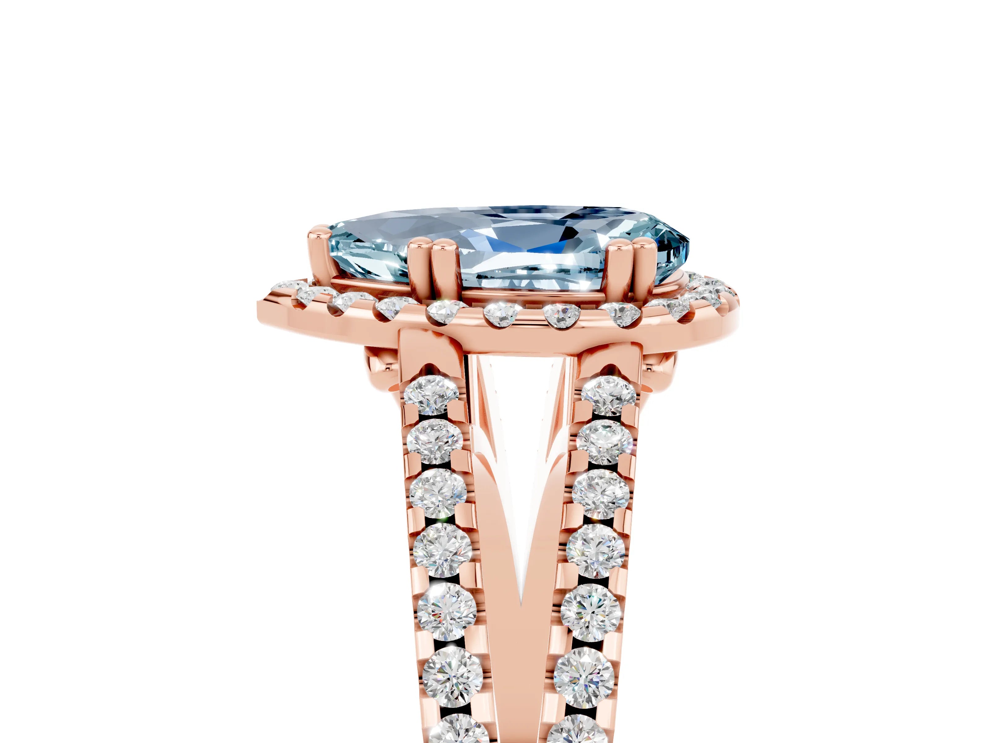 Rose gold Pear Cut Aquamarine Halo Split Shank Engagement Ring_17