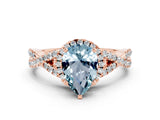 Rose gold Pear Cut Aquamarine Halo Twist Band Solitaire Prong Setting Ring