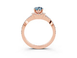 Rose gold Pear Cut Aquamarine Halo Twist Band Solitaire Prong Setting Ring_3
