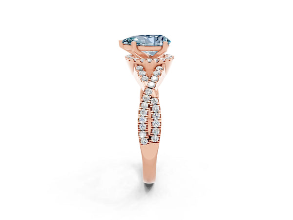 Rose gold Pear Cut Aquamarine  Halo Twist Band Solitaire Prong Setting Ring