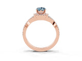 Rose gold Pear Cut Aquamarine  Halo Twist Band Solitaire Prong Setting Ring_39