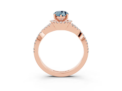 Rose gold Pear Cut Aquamarine Halo Twist Band Solitaire Prong Setting Ring_3
