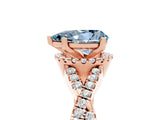Rose gold Pear Cut Aquamarine  Halo Twist Band Solitaire Prong Setting Ring_41