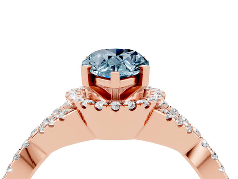 Rose gold Pear Cut Aquamarine Halo Twist Band Solitaire Prong Setting Ring_4