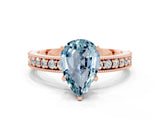 Rose gold Pear Cut Aquamarine Milgrain Pavé Engagement Ring with Four-Prong Setting