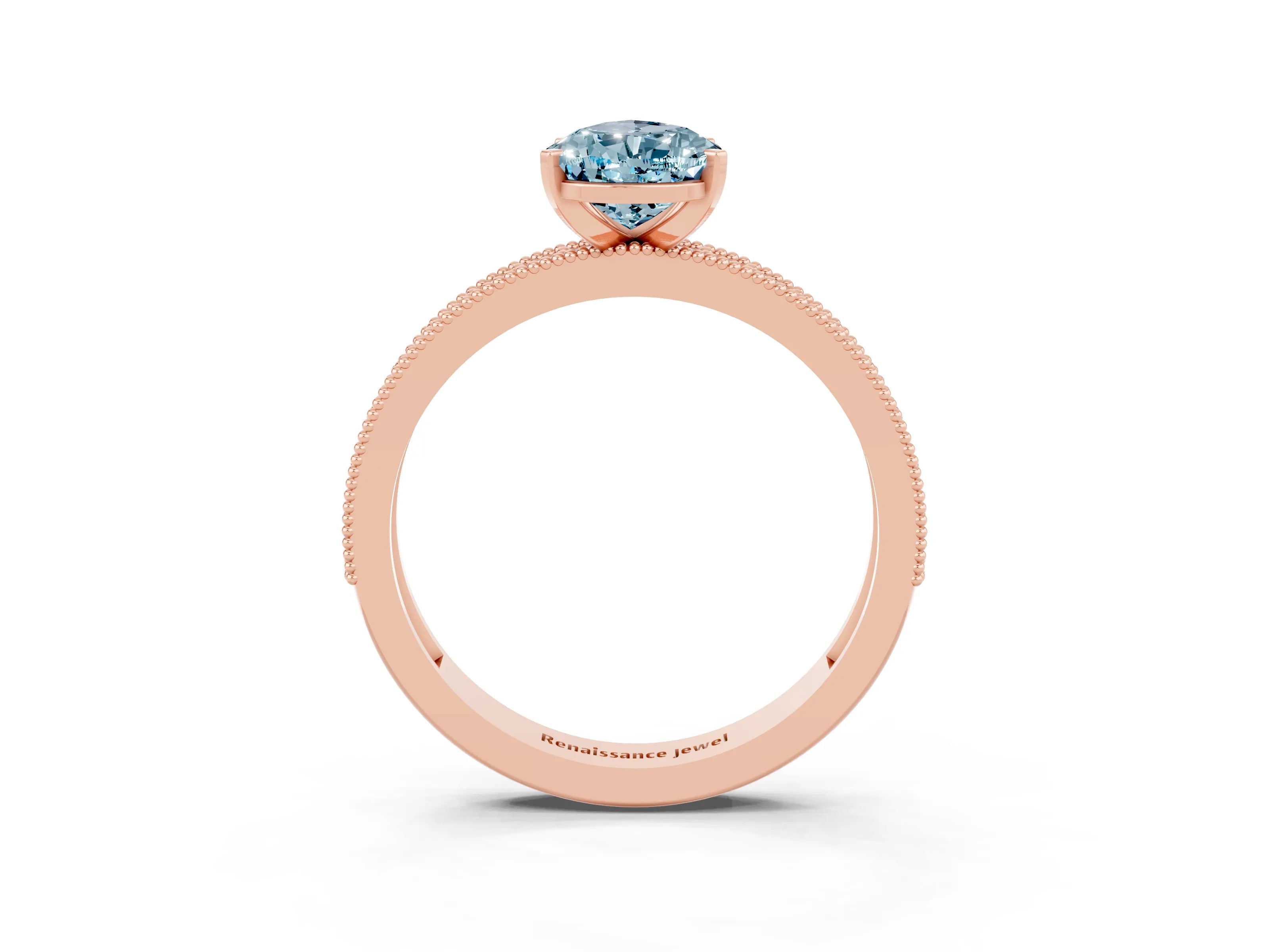 Rose gold Pear Cut Aquamarine Milgrain Pavé Engagement Ring with Four-Prong Setting_3