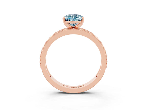 Rose gold Pear Cut Aquamarine Milgrain Pavé Engagement Ring with Four-Prong Setting